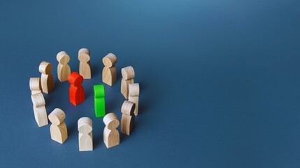 People stand in a row or circle, representing teamwork, leadership, and community; a 3D illustration of a business team's unity and success