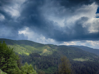 Scenic View of the Carpathian Mountains Covered by Clouds on a Moody Day