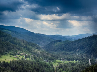 Scenic View of the Carpathian Mountains Covered by Clouds on a Moody Day