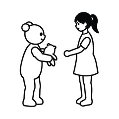 Adorable boy giving girl a teddy bear sweet children s illustration