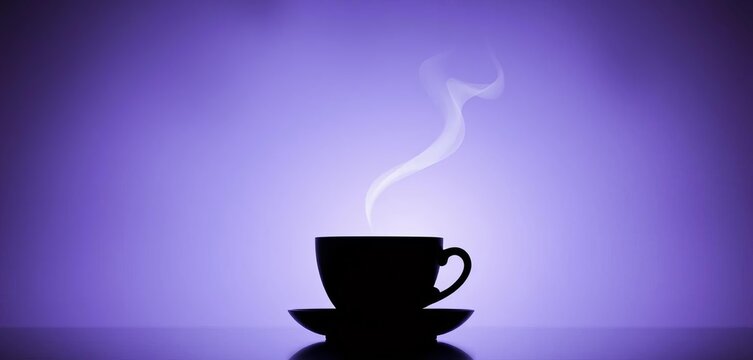 Silhouette of steaming coffee cup, minimalist design,  latte,  shadow - Powered by Adobe