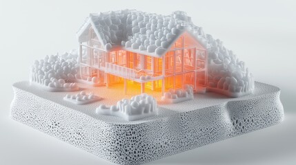 Detailed model of a house on a textured base.