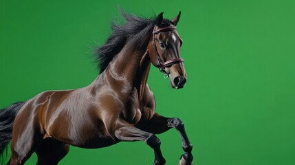 Horse in motion against green screen