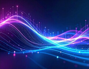 Abstract Data Flow Visualization Glowing Neon Blue Pink Particles Dynamically On Dark Background