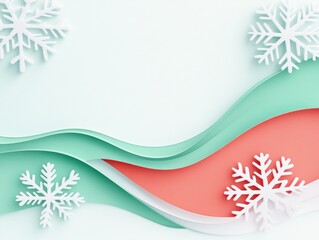Winter, paper cut, snowflakes, waves