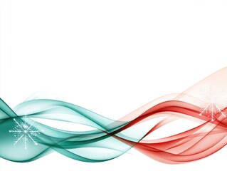 Abstract design with flowing teal and red lines and snowflakes
