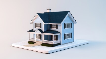 Light blue house model on a white base.