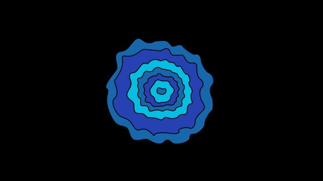 Layered water ripple transition circle with alpha channel. Cartoon motion graphic of blue water.
