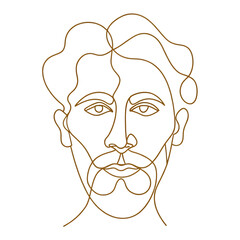 Poster encadré Continuous Line Drawing of a Man s Face in Gold on Transparent Background