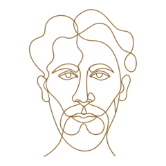 Papier peint photo intissé Continuous Line Drawing of a Man s Face in Gold on Transparent Background