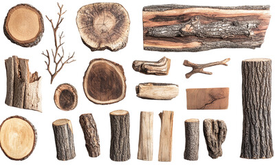 Isolated wooden pieces. collection of logs, trunks and dry branches. isolated on transparent background.