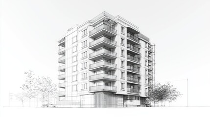 Architectural sketch of a multi-story building.