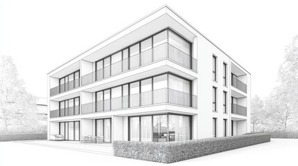 Architectural sketch of a modern apartment building.
