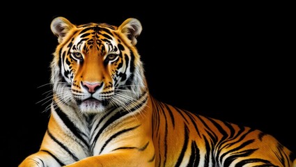 Obraz premium Majestic Tiger Portrait Against Black Background