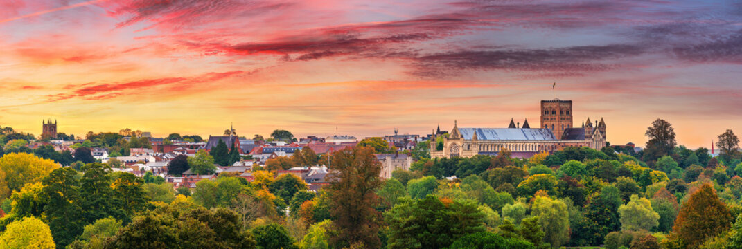 Sunrise skyline of Saint Albans in England. UK