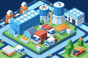 Isometric vector illustration of an urban city with buildings, houses, and street map design