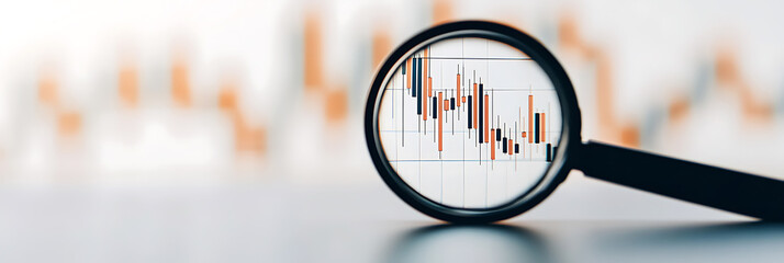 Analyzing Stock Market Downturn: Candlestick Chart Magnified for Scrutiny. Downtrend Focus. Visualizing Loss. Financial Analysis and Investment Review.