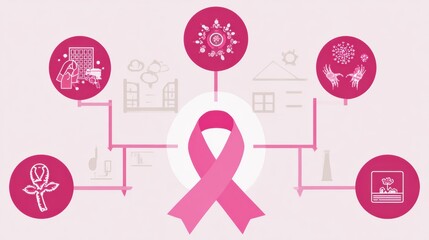 Awareness Chart Featuring Pink Ribbon Symbolism and Support Icons Promoting Health Initiatives Throughout the Community