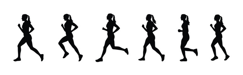 Female running silhouette set