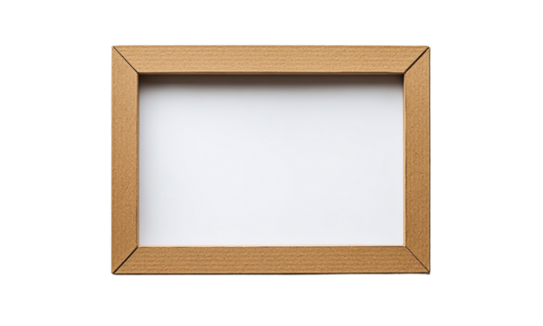 Textured cardboard frame with blank white center with copy space. frame in paper cut art style isolated on transparent background.,.