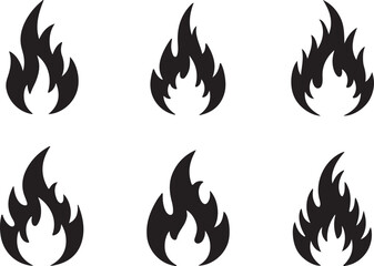 Fiery Flames A Collection of Dynamic Fire Illustrations Showcasing a Variety of Shapes and Sizes on a Clean White Background