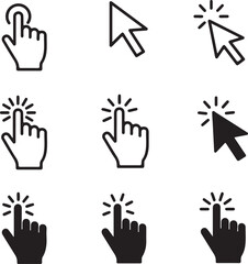Fototapeta premium Variety of Click and Tap Icons Featuring Hands and Arrows for User Interface Design Projects