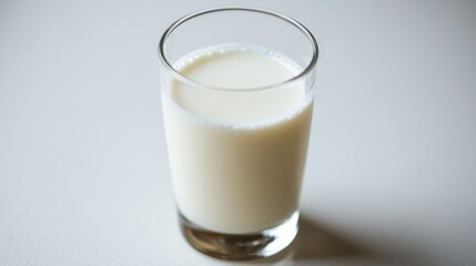 Glass of milk on a white surface