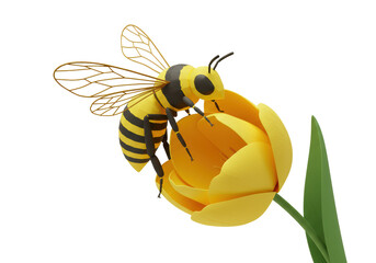 Isolated Bee on Yellow Tulip Flower