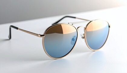 Round Metal Sunglasses with Blue Gradient Lenses on White Background