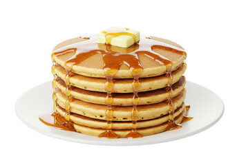 Isolated Stack of Pancakes with Syrup and Butter