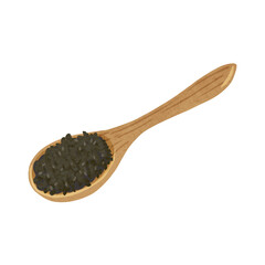 木製のスプーンと黒胡麻　水彩風手描きイラスト