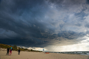 Krynica Morska, Poland - August 17, 2021. Heavy clouds above Nowa Karczma Beach near Russian border on Vistula Spit