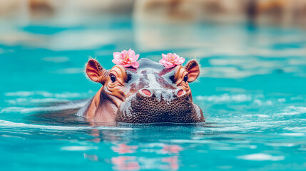 Charming Hippopotamus Enjoying Spa
