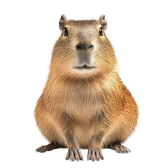 Cute capybara sitting with curious expression isolated on transparent background.