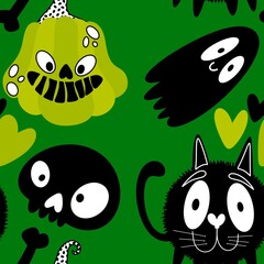 Halloween ghost seamless cute cartoon pattern for wrapping paper and fabrics