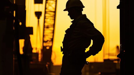Silhouette of a worker at sunset.