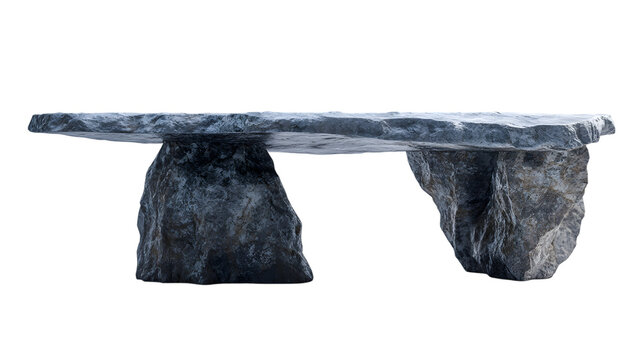 Ancient Stone Table with Dual Pillar Base and Rough Slate Surface Rendered in High Detail for Use in Fantasy Scenes