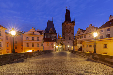 Early morning view of Charles Bridge in Prague, Czech Republic