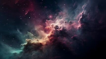 Obraz premium Abstract illustration of a beautiful nebula with vibrant colors and celestial stars in space