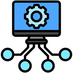Computation Node mini illustration outline color icon, use for machine learning, education, technology industry, UI, UX kit, app and web development, digital or print.