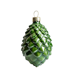 Green Pinecone Shaped Glass Christmas Ornament with Glossy Finish and Gold Cap for Festive Holiday Decor