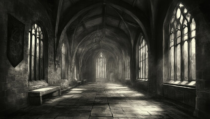 An Ethereal Gothic Cathedral Hallway