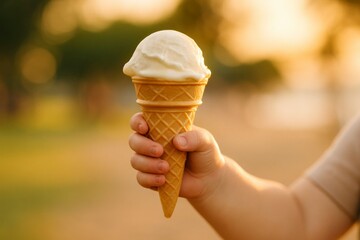 Child Holding Ice Cream Cone &ndash; Summer Moment