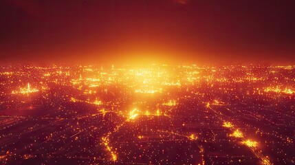 City lights at night, seen from above.