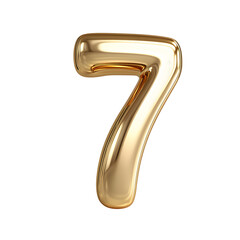 Minimalist 3D Render of Shiny Gold Number Seven with Smooth Curves and Reflective Metallic Surface for Premium Numeral Design