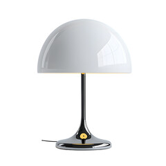 Modern minimalist table lamp with glossy white dome shade and polished chrome
