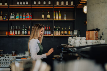 Barista preparing coffee in modern cafe