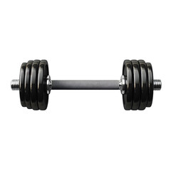 Realistic Black Dumbbell with Multiple Weight Plates on White Background