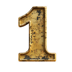 Rustic Gold Number One with Weathered Metallic Texture and Shadowed Depth Effect Ideal for Vintage Design Concepts