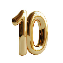 Shiny 3D Golden Number Ten with Smooth Reflections and Bold Rounded Style for Celebration or Anniversary Themes